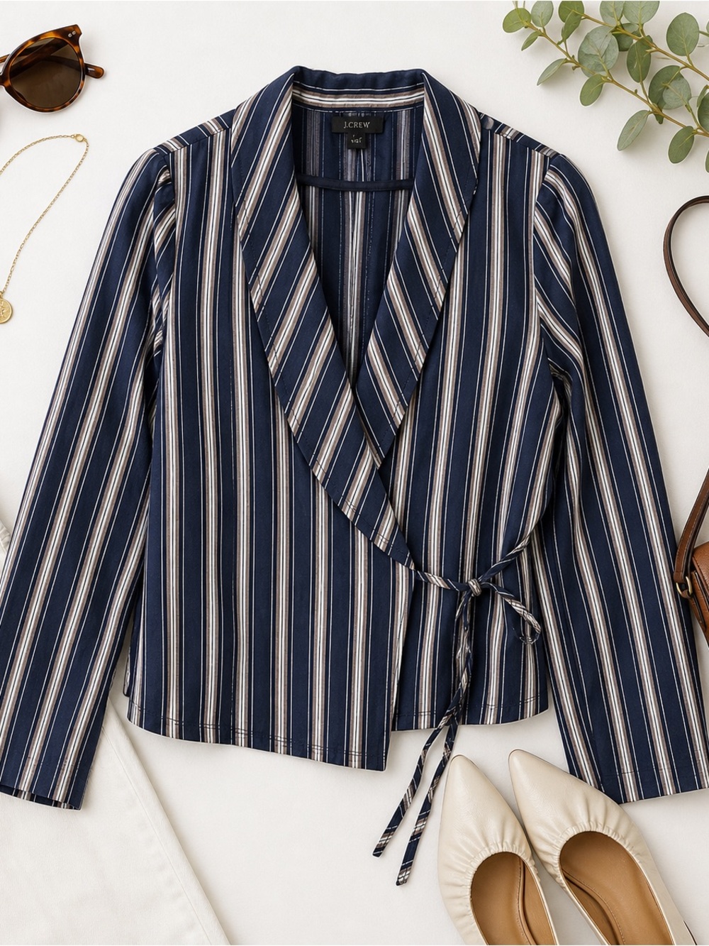 J.Crew NWT Re-Imagine Striped Navy Wrap Up Blazer Jacket Size XXS V-Neck Ties